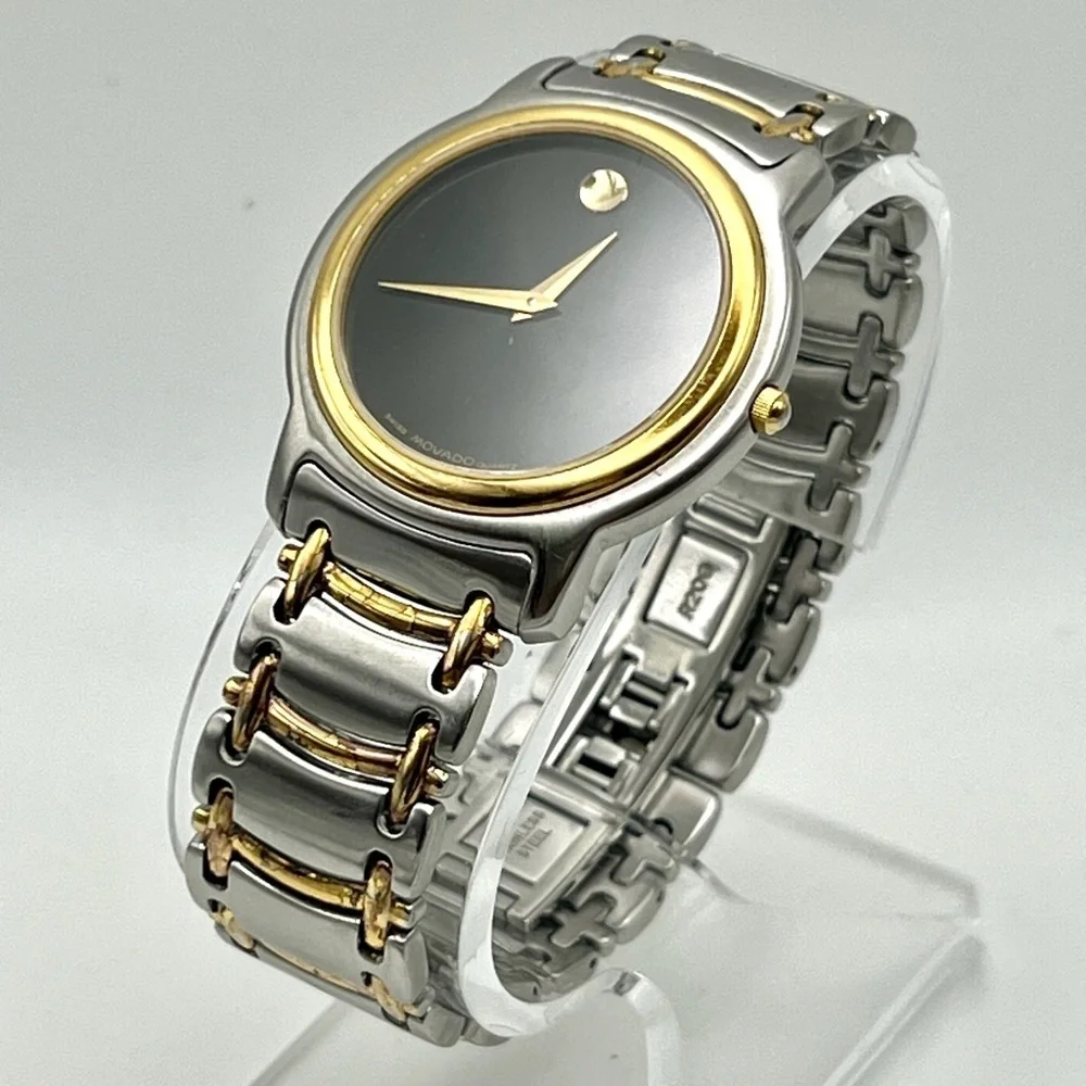 Movado Swiss Black and Silver Mens Watch Working